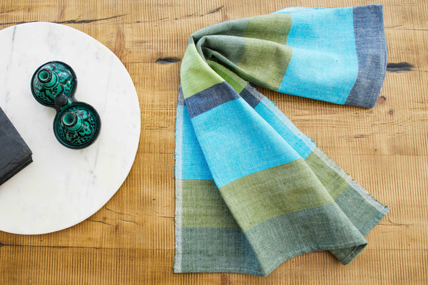 Cotton Bath Towel With Blue Stripes - Bolé Road Textiles