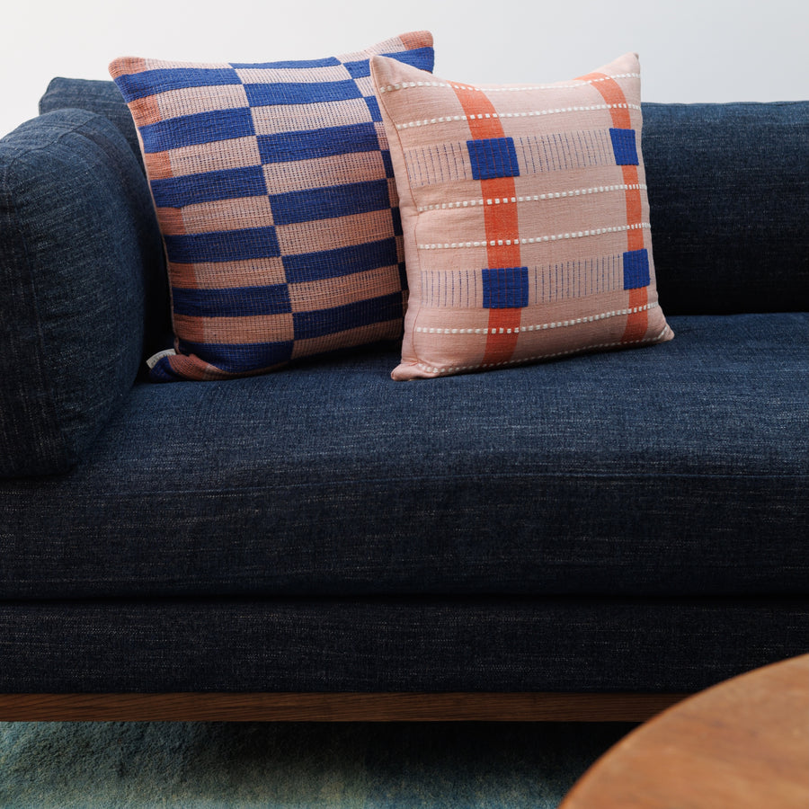 Cape Town Pillow - Blush, Cobalt