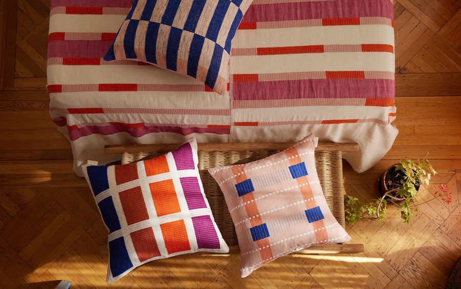 Cape Town Pillow - Blush, Cobalt