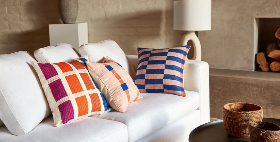 Cape Town Pillow - Blush, Cobalt